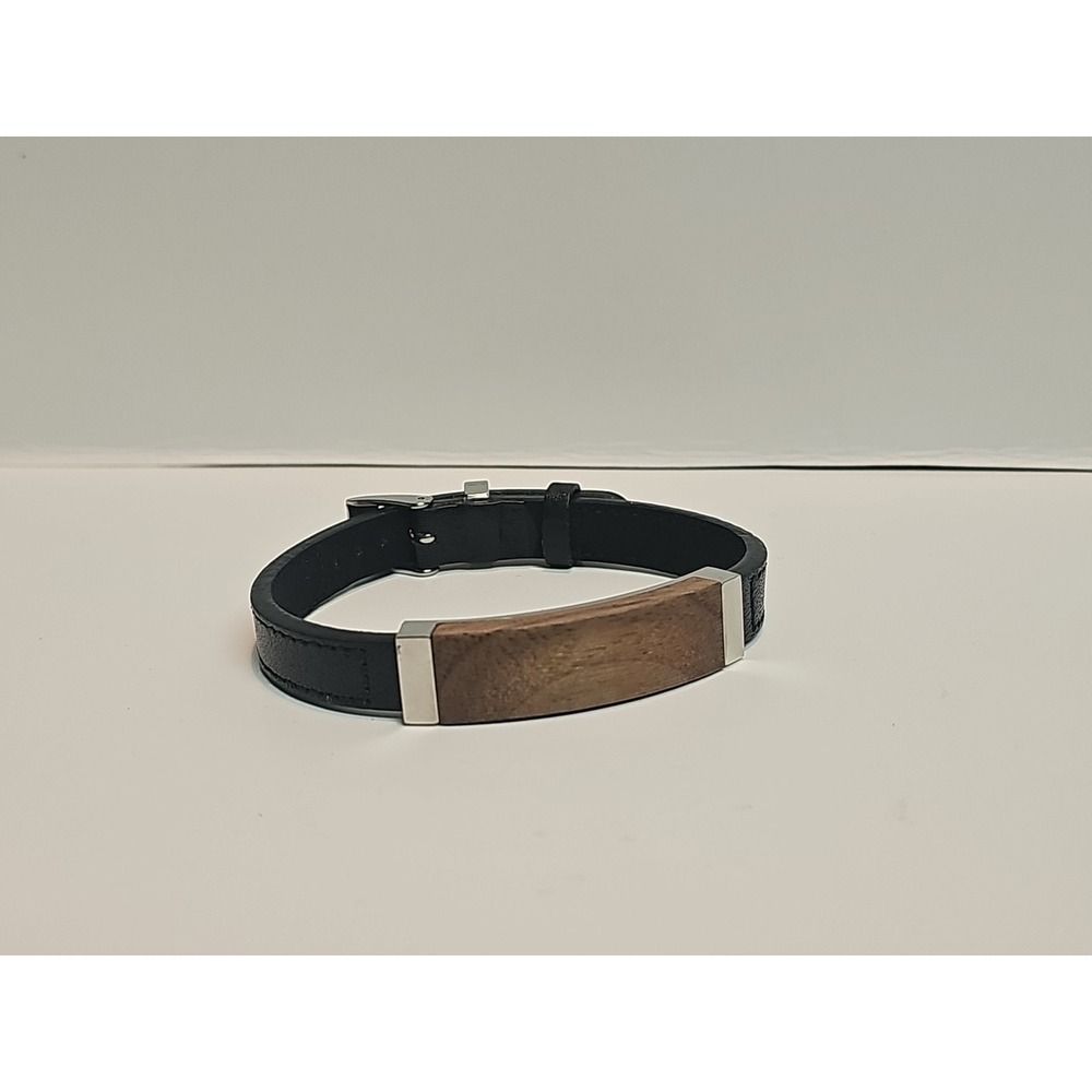 IB Goodman IBG Stainless Steel Bracelet/Wristband Mens Black Leather Adjustable